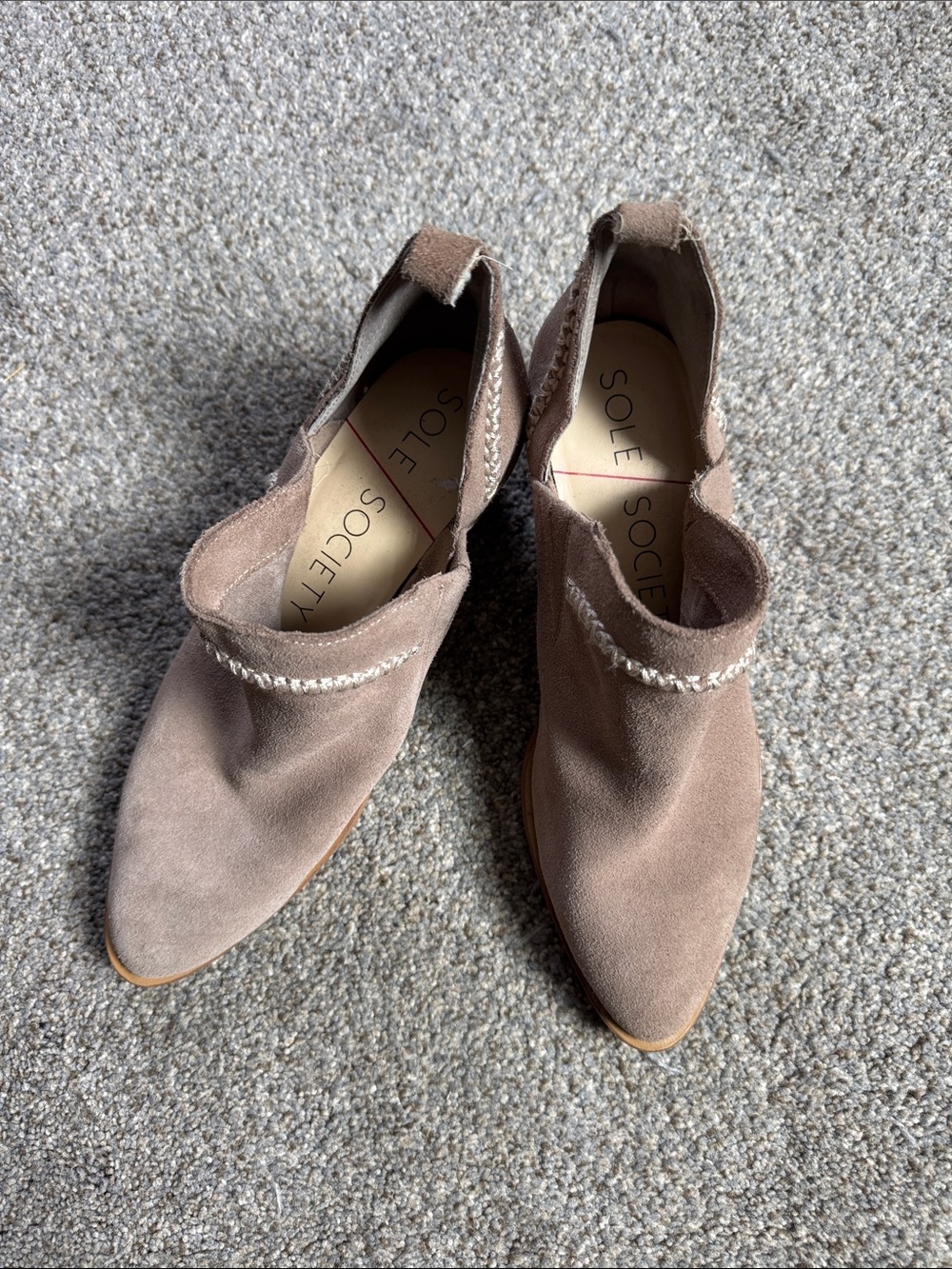 Sole Society Taupe Suede Pointed-Toe Mules with Braided Trim